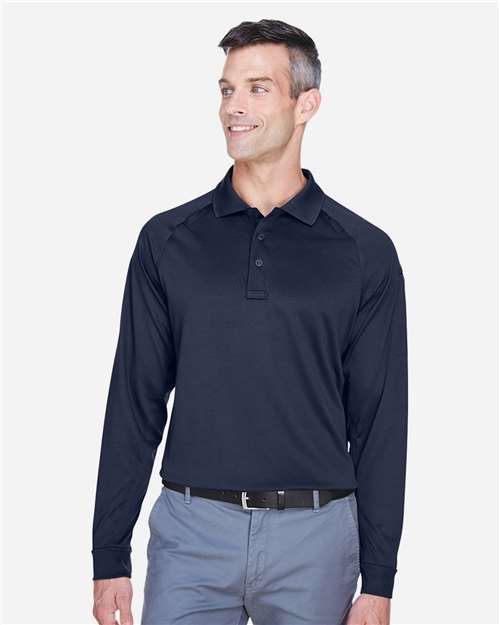 Harriton M211L Men's Advantage Long Sleeve Tactical Polo - Dark Navy - model front