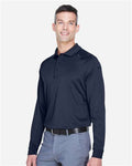 Harriton M211L Men's Advantage Long Sleeve Tactical Polo - Dark Navy - model side