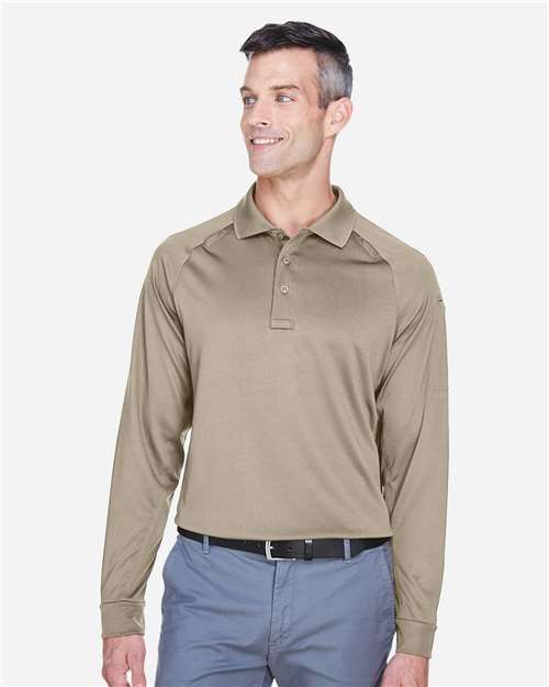 Harriton M211L Men's Advantage Long Sleeve Tactical Polo - Desert Khaki - model front