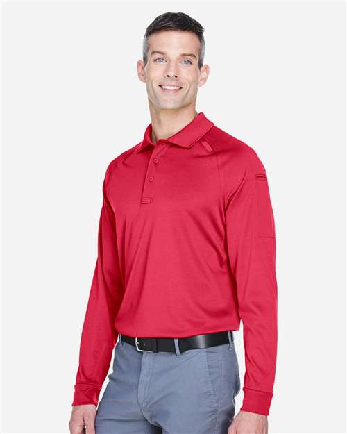 Harriton M211L Men's Advantage Long Sleeve Tactical Polo - Red - model side