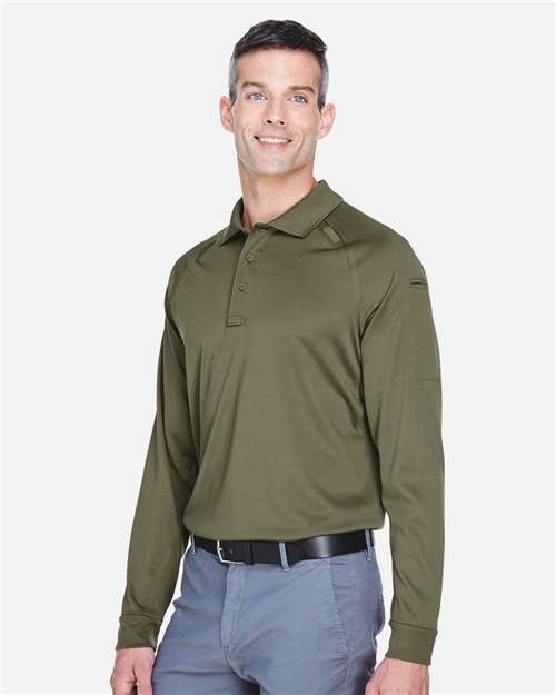 Harriton M211L Men's Advantage Long Sleeve Tactical Polo - Tactical Green - model side