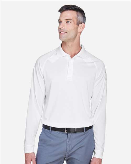 Harriton M211L Men's Advantage Long Sleeve Tactical Polo - White - model front