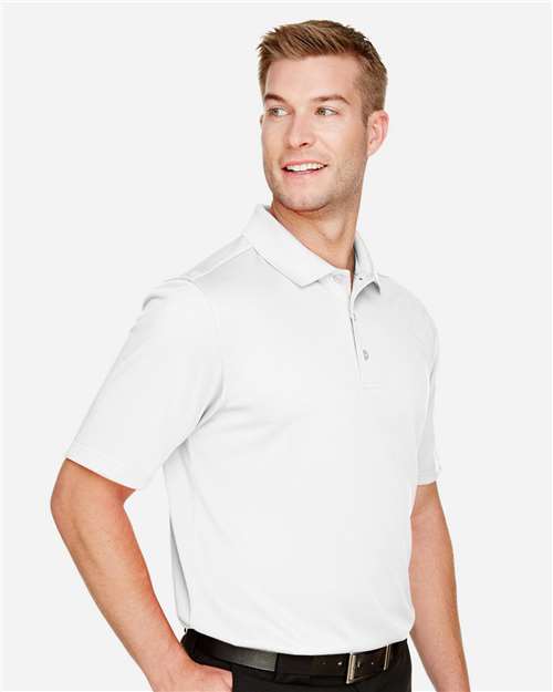 Harriton M348 Men's Advantage Snag Protection Plus Polo - White - model side