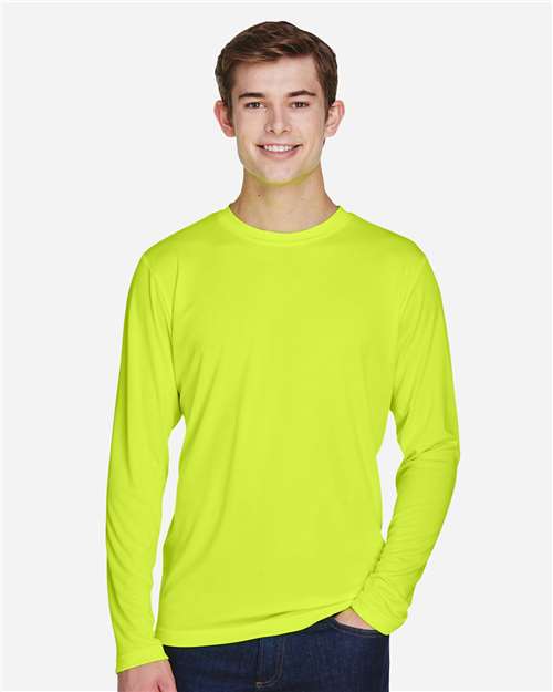 Team 365 TT11L Men's Zone Performance Long Sleeve T-Shirt - Safety Yellow - model front