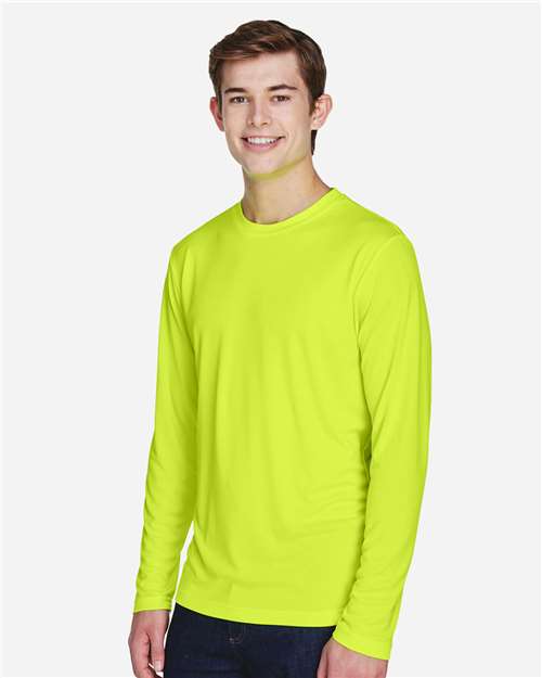Team 365 TT11L Men's Zone Performance Long Sleeve T-Shirt - Safety Yellow - model side