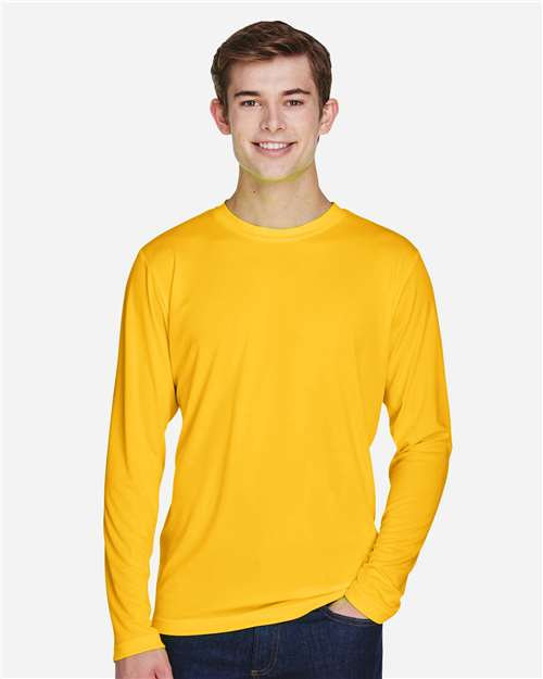Team 365 TT11L Men's Zone Performance Long Sleeve T-Shirt - Sport Athletic Gold - model front