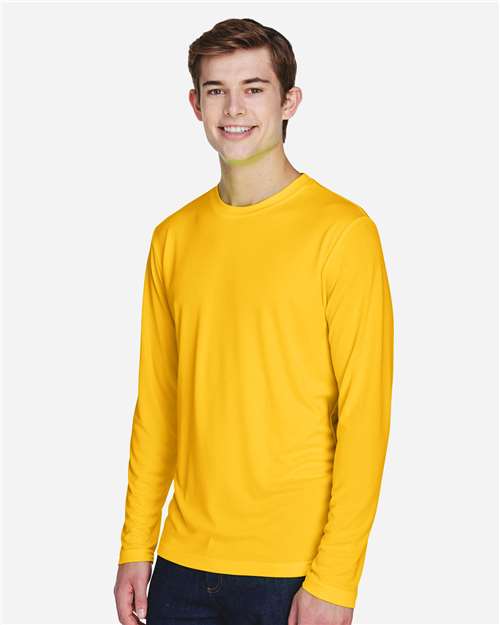Team 365 TT11L Men's Zone Performance Long Sleeve T-Shirt - Sport Athletic Gold - model side