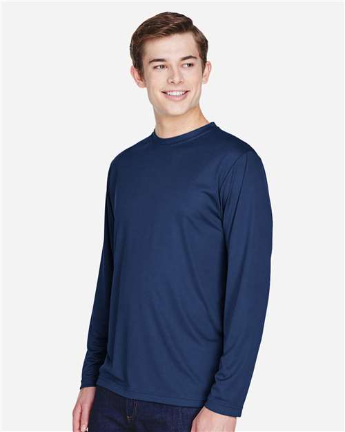 Team 365 TT11L Men's Zone Performance Long Sleeve T-Shirt - Sport Dark Navy - model side