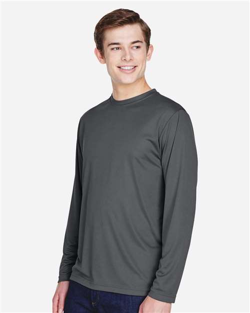Team 365 TT11L Men's Zone Performance Long Sleeve T-Shirt - Sport Graphite - model side