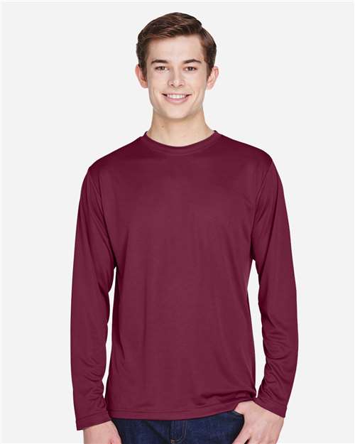 Team 365 TT11L Men's Zone Performance Long Sleeve T-Shirt - Sport Maroon - model front