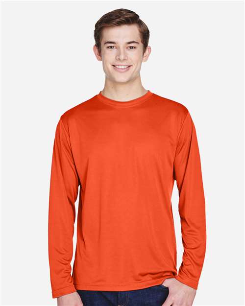 Team 365 TT11L Men's Zone Performance Long Sleeve T-Shirt - Sport Orange - model front
