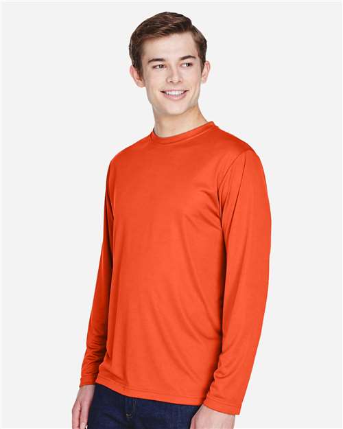 Team 365 TT11L Men's Zone Performance Long Sleeve T-Shirt - Sport Orange - model side