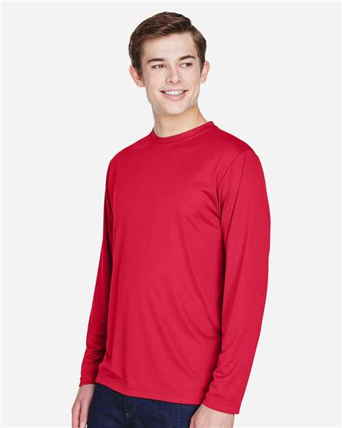 Team 365 TT11L Men's Zone Performance Long Sleeve T-Shirt - Sport Red - model side