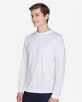 Team 365 TT11L Men's Zone Performance Long Sleeve T-Shirt - White - model side
