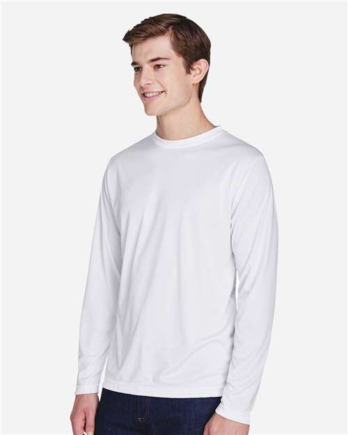 Team 365 TT11L Men's Zone Performance Long Sleeve T-Shirt - White - model side