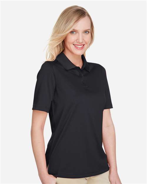 Harriton M348W Women's Advantage Snag Protection Plus Polo - Black - model side