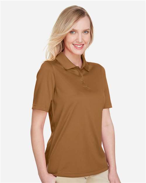 Harriton M348W Women's Advantage Snag Protection Plus Polo - Duck Brown - model side