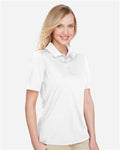 Harriton M348W Women's Advantage Snag Protection Plus Polo - White - model side