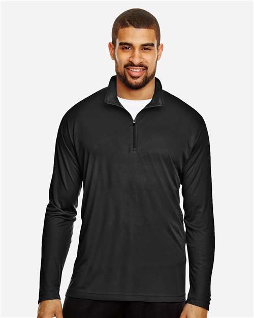 Team 365 TT31 Men's Zone Performance Quarter-Zip Pullover - Black - model front