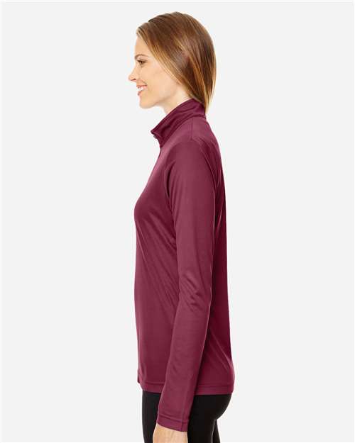 Team 365 TT31W Women's Zone Performance Quarter-Zip Pullover - Sport Maroon - model side