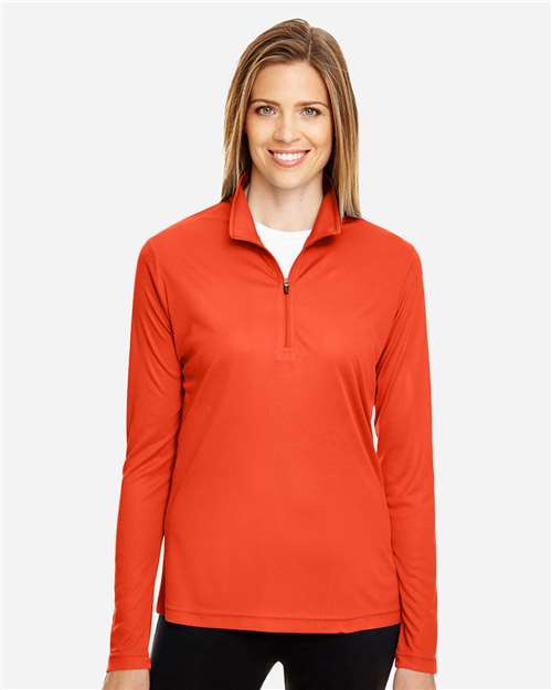 Team 365 TT31W Women's Zone Performance Quarter-Zip Pullover - Sport Orange - model front
