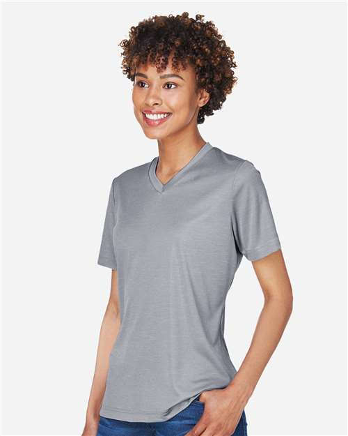 Team 365 TT11HW Women's Sonic Heather Performance T-Shirt - Athletic Heather - model side