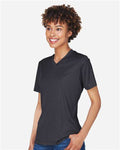 Team 365 TT11HW Women's Sonic Heather Performance T-Shirt - Black Heather - model side