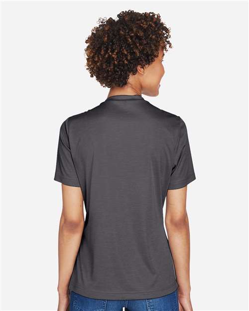 Team 365 TT11HW Women's Sonic Heather Performance T-Shirt - Dark Grey Heather - model back
