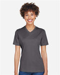 Team 365 TT11HW Women's Sonic Heather Performance T-Shirt - Dark Grey Heather - model front