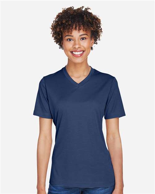Team 365 TT11HW Women's Sonic Heather Performance T-Shirt - Sport Dark Navy Heather - model front