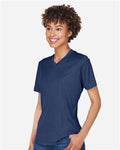 Team 365 TT11HW Women's Sonic Heather Performance T-Shirt - Sport Dark Navy Heather - model side