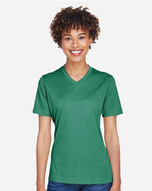 Team 365 TT11HW Women's Sonic Heather Performance T-Shirt - Sport Forest Heather - model front