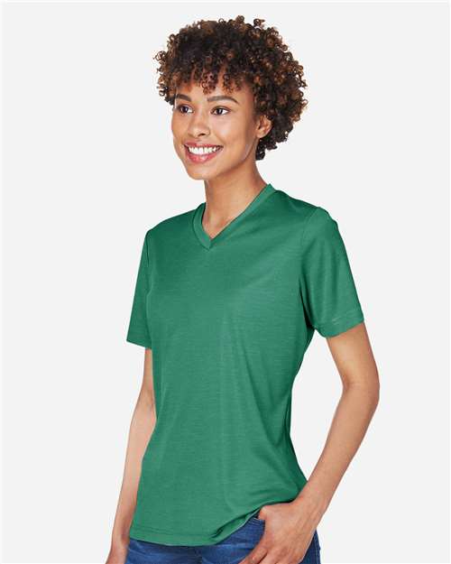 Team 365 TT11HW Women's Sonic Heather Performance T-Shirt - Sport Forest Heather - model side