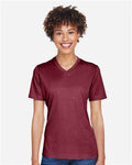 Team 365 TT11HW Women's Sonic Heather Performance T-Shirt - Sport Maroon Heather - model front