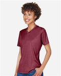 Team 365 TT11HW Women's Sonic Heather Performance T-Shirt - Sport Maroon Heather - model side
