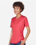 Team 365 TT11HW Women's Sonic Heather Performance T-Shirt - Sport Red Heather - model side