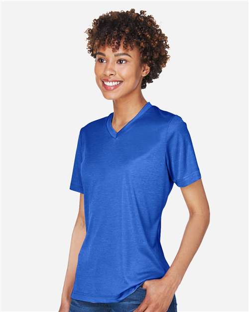Team 365 TT11HW Women's Sonic Heather Performance T-Shirt - Sport Royal Heather - model side
