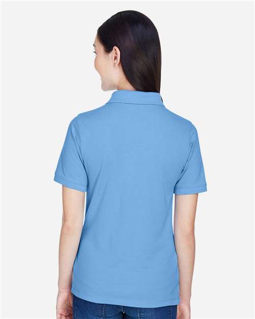 Harriton M265W Women's Easy Blend Polo - Light College Blue - model back