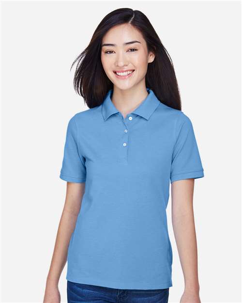 Harriton M265W Women's Easy Blend Polo - Light College Blue - model front