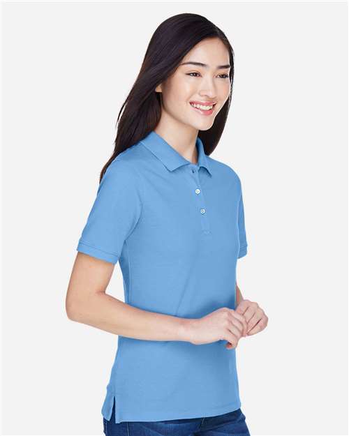 Harriton M265W Women's Easy Blend Polo - Light College Blue - model side