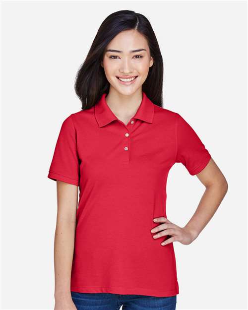 Harriton M265W Women's Easy Blend Polo - Red - model front