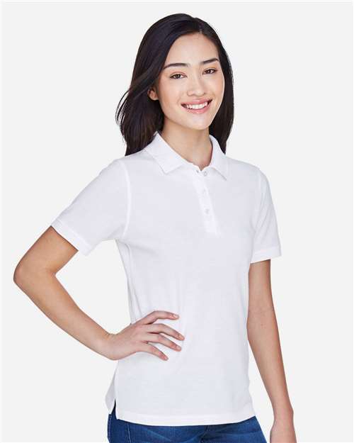 Harriton M265W Women's Easy Blend Polo - White - model side