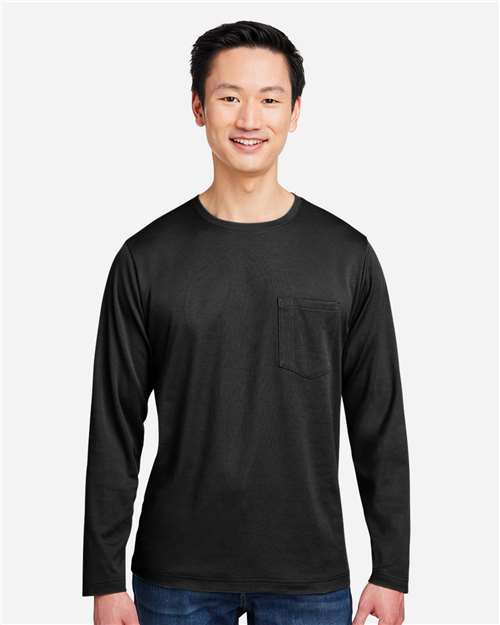 Harriton M118L Unisex Charge Snag and Soil Protect Long Sleeve T-Shirt - Black - model front