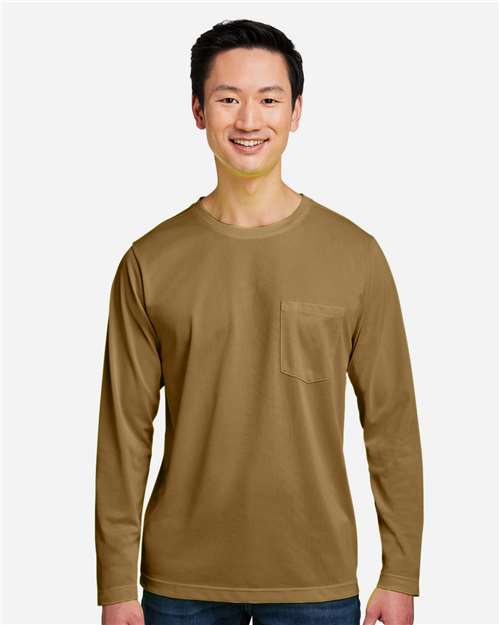 Harriton M118L Unisex Charge Snag and Soil Protect Long Sleeve T-Shirt - Coyote Brown - model front