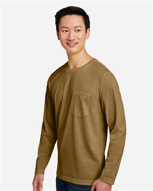 Harriton M118L Unisex Charge Snag and Soil Protect Long Sleeve T-Shirt - Coyote Brown - model side