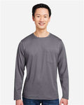Harriton M118L Unisex Charge Snag and Soil Protect Long Sleeve T-Shirt - Dark Charcoal - model front