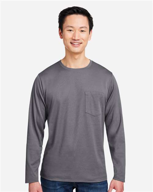 Harriton M118L Unisex Charge Snag and Soil Protect Long Sleeve T-Shirt - Dark Charcoal - model front