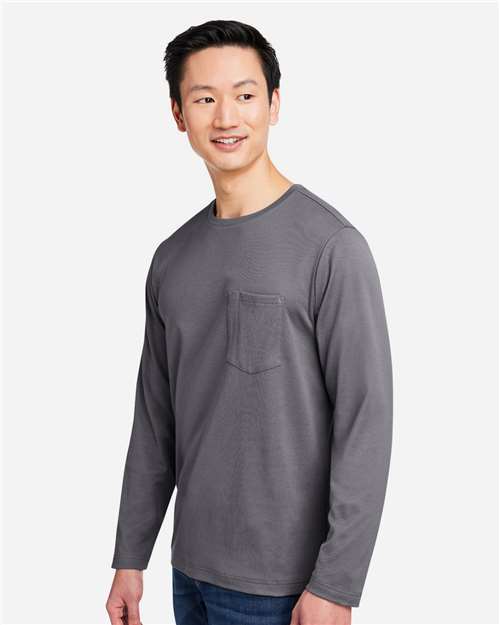 Harriton M118L Unisex Charge Snag and Soil Protect Long Sleeve T-Shirt - Dark Charcoal - model side