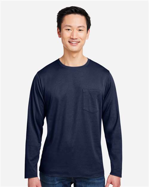 Harriton M118L Unisex Charge Snag and Soil Protect Long Sleeve T-Shirt - Dark Navy - model front