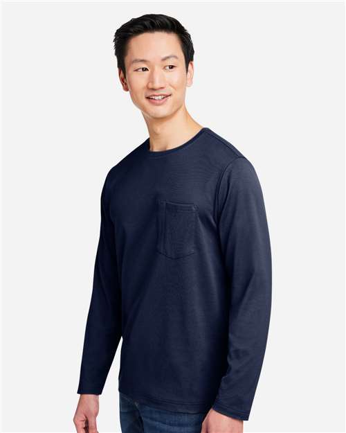 Harriton M118L Unisex Charge Snag and Soil Protect Long Sleeve T-Shirt - Dark Navy - model side